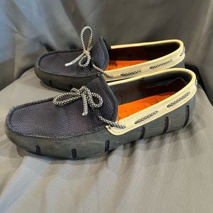 🟠 Swim’s Men’s Braided Lace Loafer Driving Moc Boat Shoe Navy/ White Sz 8
